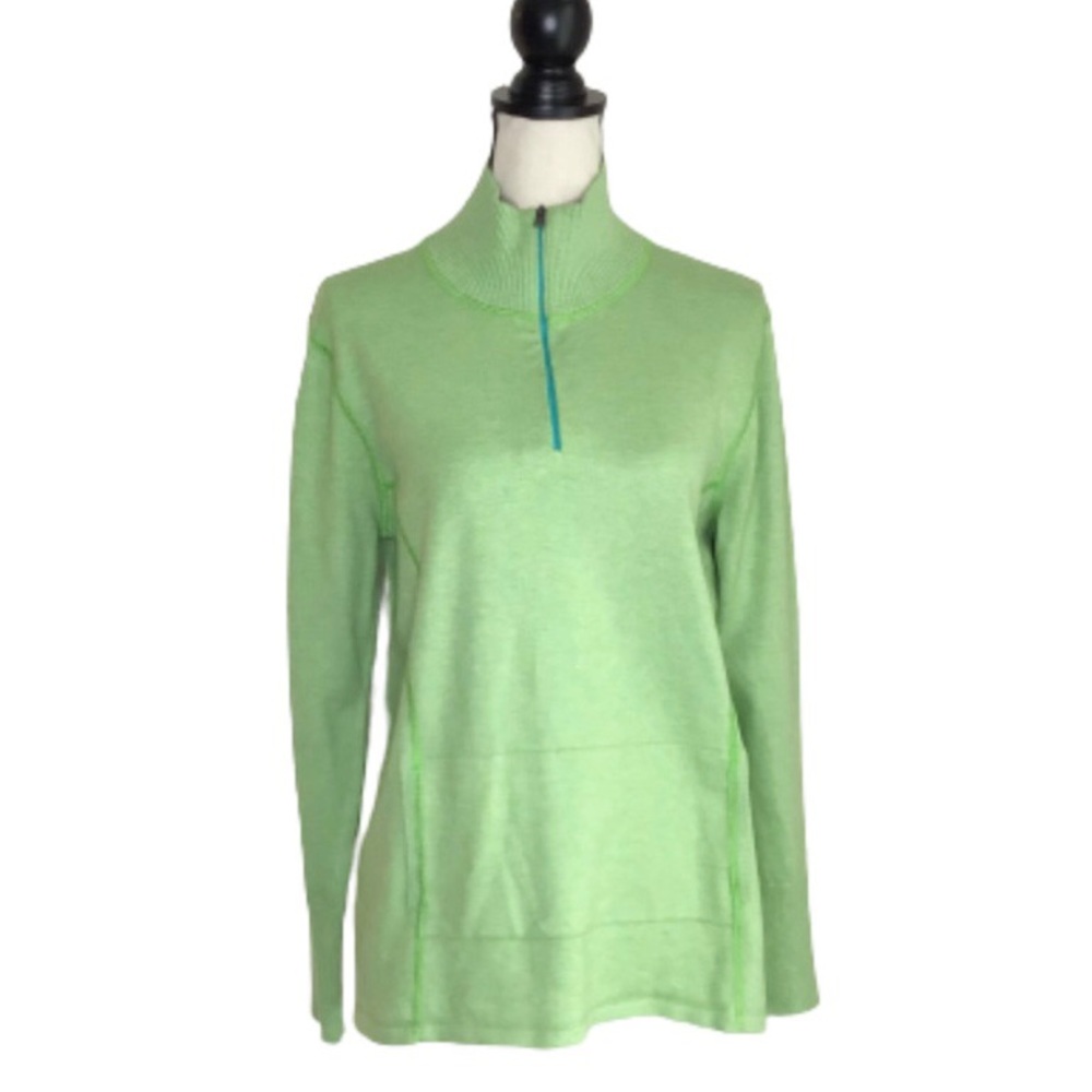 Eddie Bauer Green 1/4 Zip Mock Neck Popover Kangaroo Pocket Sweater XL
